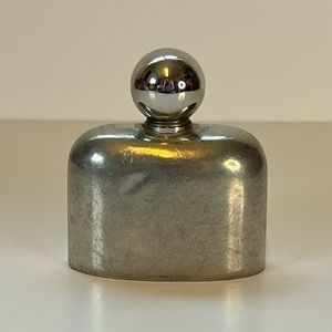English Rounded Flask or Bottle 3” Tall X 2.75” Wide Marked Pewter DH SH England